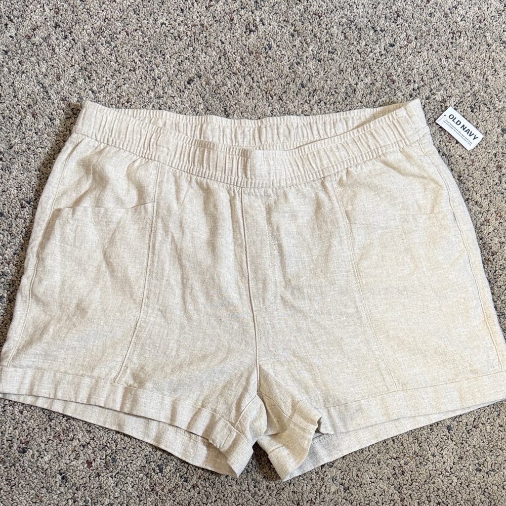 Old Navy Women's Cream Linen-Blend Elastic Waist Shorts Sz L NWT
